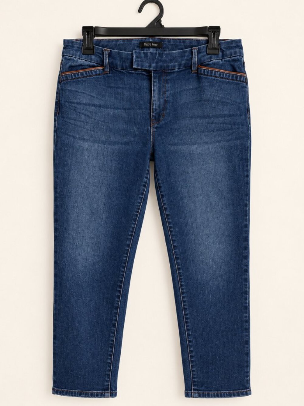 White House Black Market Skinny Crop Jeans Brown Pocket Trim Blue Size 10